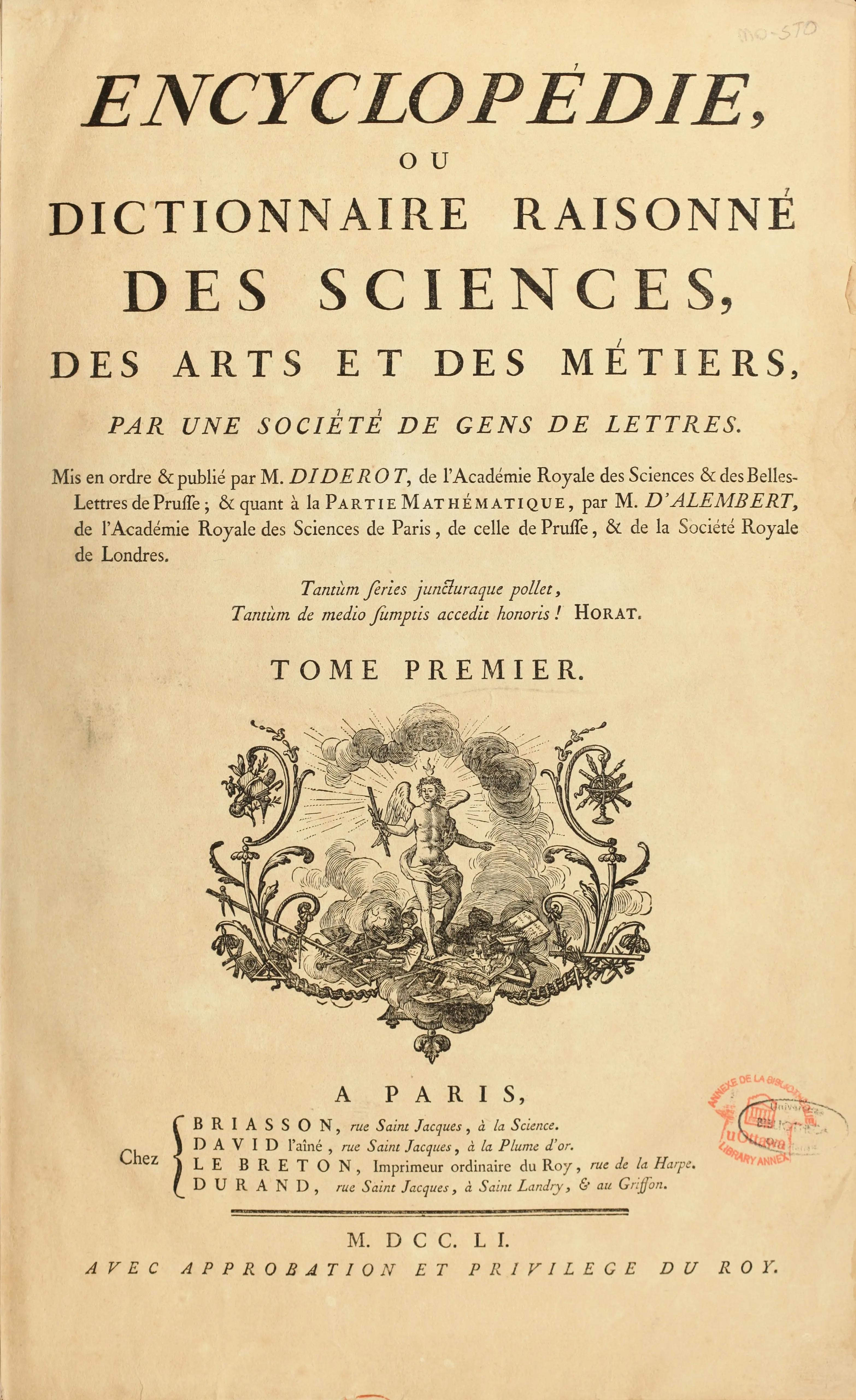 L’Encyclopédie ou Dictionnaire raisonné des sciences, des arts et des métiers; Denis Diderot (1751–1772)
